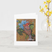 Textiel Art Bird Notecard Kaart (Gele Bloem)