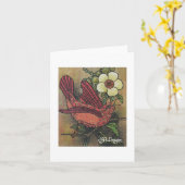 Textiel Art Bird Notecard Kaart (Gele Bloem)