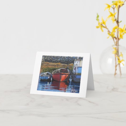 Textiel Art Boat Notecard Kaart (Gele Bloem)