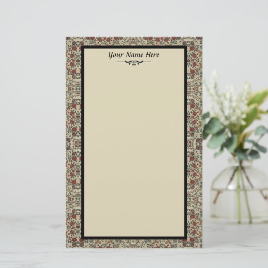 textiel met bloemen en vogels briefpapier (Staand voorkant)