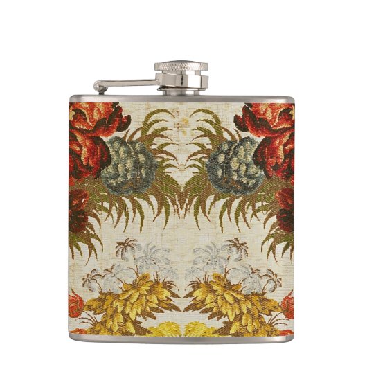 Textiel met een herhalend bloempatroon heupfles (Voorkant)