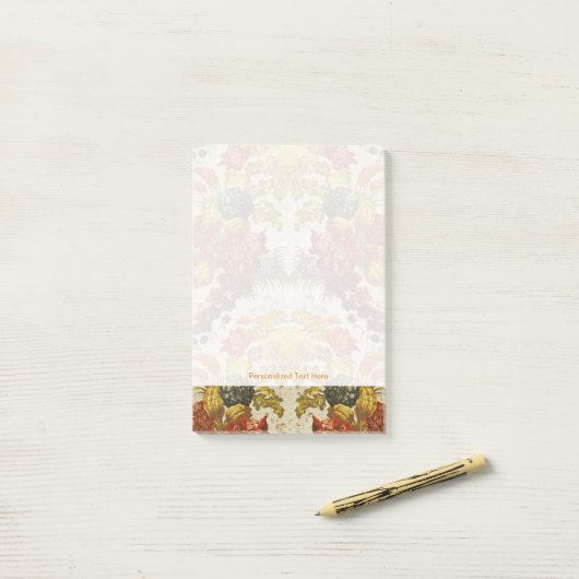 Textiel met een herhalend bloempatroon post-it® notes (Op bureau)