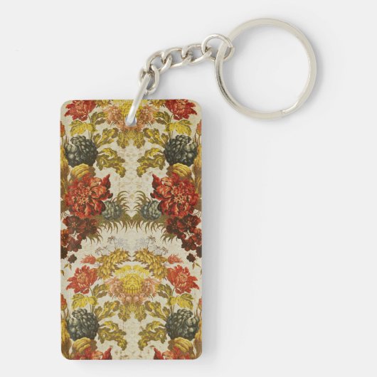 Textiel met een herhalend bloempatroon sleutelhanger (achterkant)