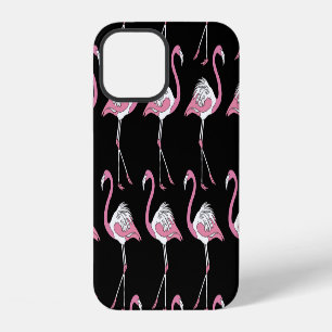 Textiel Zwart Flamingo Achtergrond Patroon iPhone 12 Hoesje