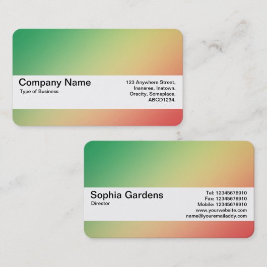 Textielband V2 — Verloopgradiënt Grn, Yellw, Red Visitekaartje (Voorkant / Achterkant)