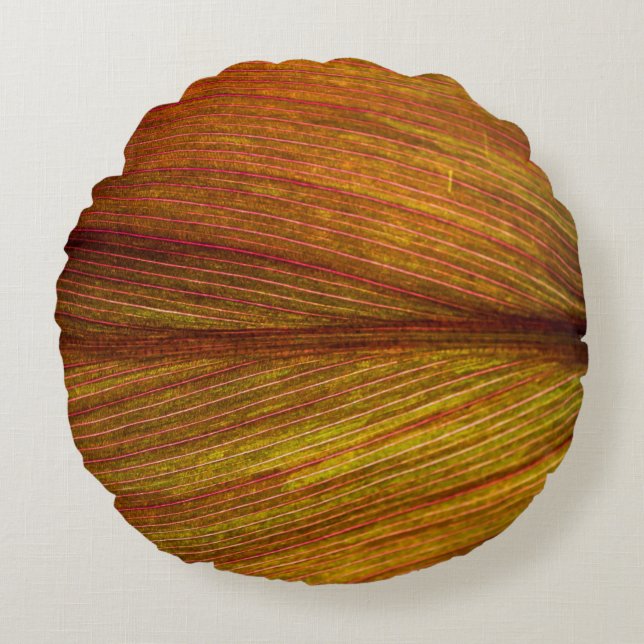 Textielblad natuur botany macro rond kussen (Voorkant)