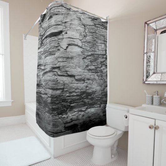 Textielboom, zwart-wit douchegordijn (In situ)