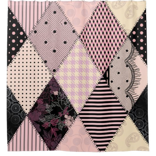 Textiellingerie: Patchwork  Patroon Douchegordijn (Voorkant)