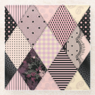 Textiellingerie: Patchwork Patroon Glazen Onderzetter