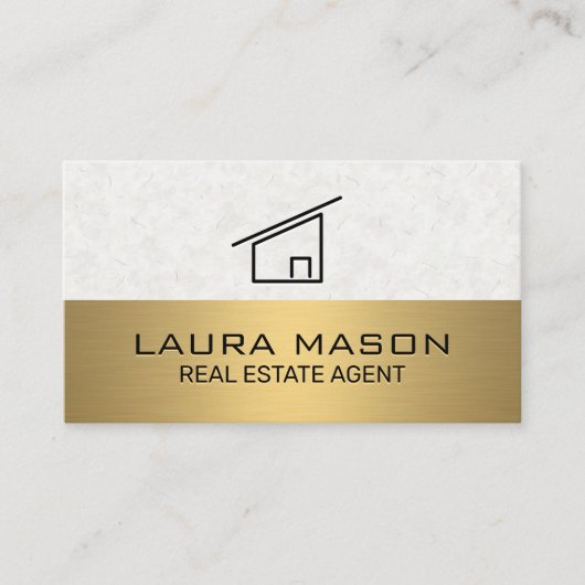 Textielpapier | Goud metaal | House Icon Visitekaartje (Voorkant)