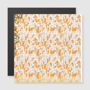 Textielpatroon met een levendig oranje en goud magnetische uitnodiging