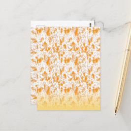 Textielpatroon met een levendig sinaasappel en gou briefkaart