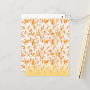 Textielpatroon met een levendig sinaasappel en gou briefkaart