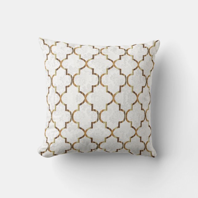 Textielpatroon wit & Gold Quatrefoil Kussen (Voorkant)
