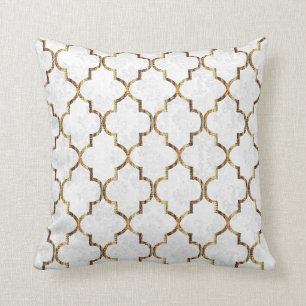 Textielpatroon wit & Gold Quatrefoil Kussen