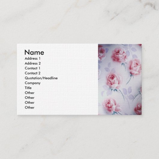 Textielproducten mooie roze rozen visitekaartje (Voorkant)