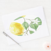 Textielstof Blad Groen Geel Citroen Fruit Ovale Sticker (Envelop)