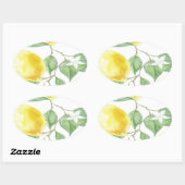 Textielstof Blad Groen Geel Citroen Fruit Ovale Sticker (Vel)