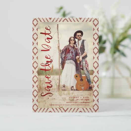 Textielstof Boho Texture Elopement Boho Couple Save The Date (Staand voorkant)