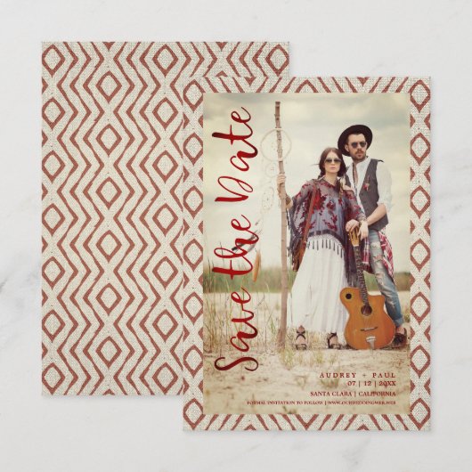 Textielstof Boho Texture Elopement Boho Couple Save The Date (Voorkant / Achterkant)