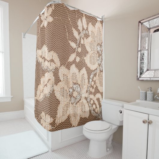 Textielweefsel, kant op witte achtergrond douchegordijn (In situ)