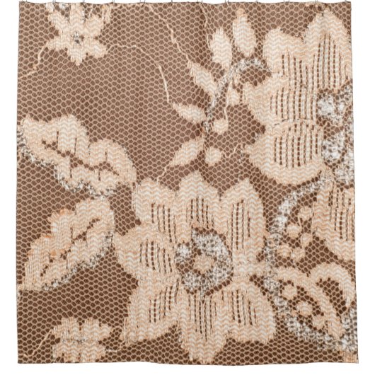 Textielweefsel, kant op witte achtergrond douchegordijn (Voorkant)