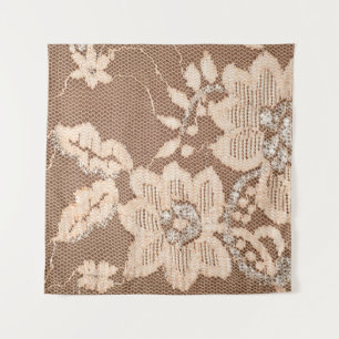 Textielweefsel, kant op witte achtergrond wandkleed