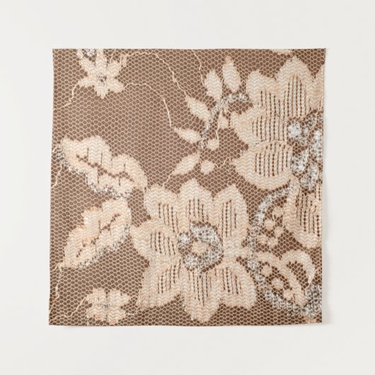 Textielweefsel, kant op witte achtergrond wandkleed (Voorkant)