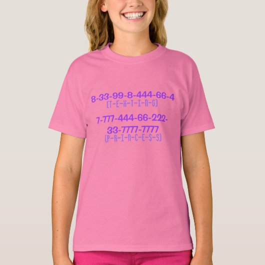 Texting Princess (getallen) T-shirt (Voorkant)