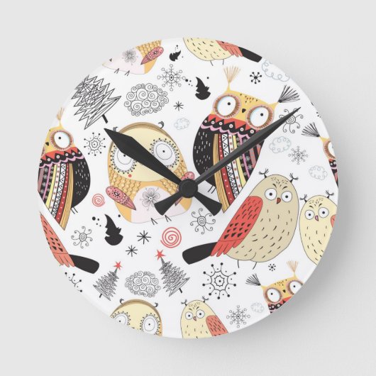 Texture funny owl ronde klok (Voorkant)