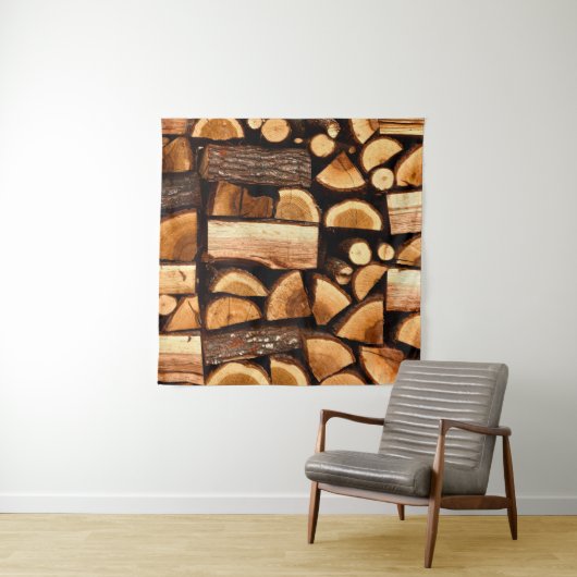 Texture. Pile of chopped fire wood stored, winterw Wandkleed (In situ)