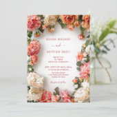 Textured 3D Floral Wreath Wedding Kaart (Staand voorkant)