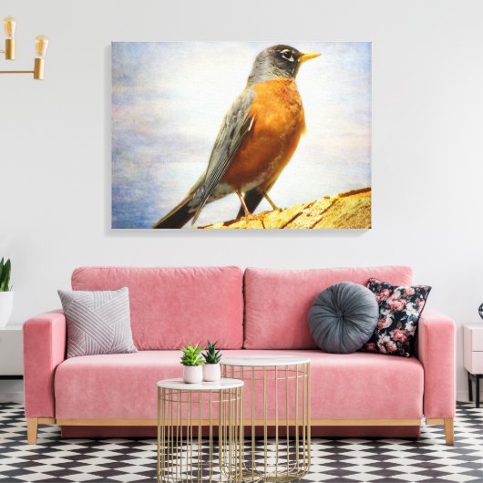Textured American Robin Stretch Canvas Print (Insitu (Woonkamer))