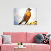 Textured American Robin Stretch Canvas Print (Insitu (Woonkamer))