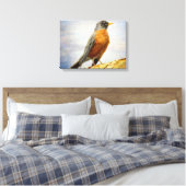 Textured American Robin Stretch Canvas Print (Insitu (Slaapkamer))
