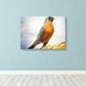 Textured American Robin Stretch Canvas Print (Insitu (Houten vloer))