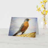 Textured American Robin Wenskaart Kaart (Gele Bloem)