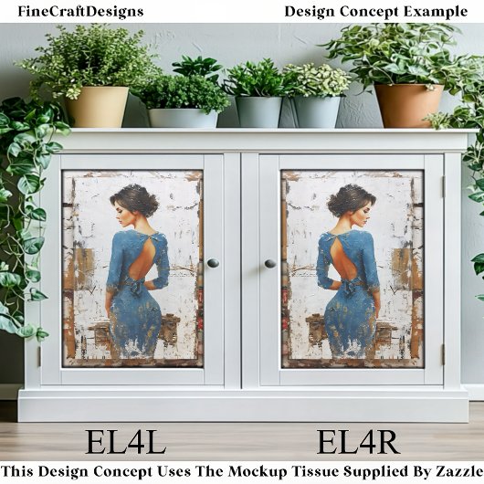 Textured Art, Elegant Lady in Blue EL4L Decoupage Tissuepapier