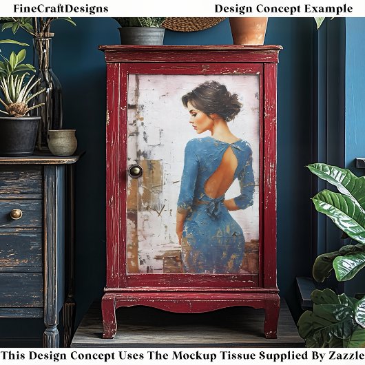 Textured Art, Elegant Lady in Blue EL4L Decoupage Tissuepapier