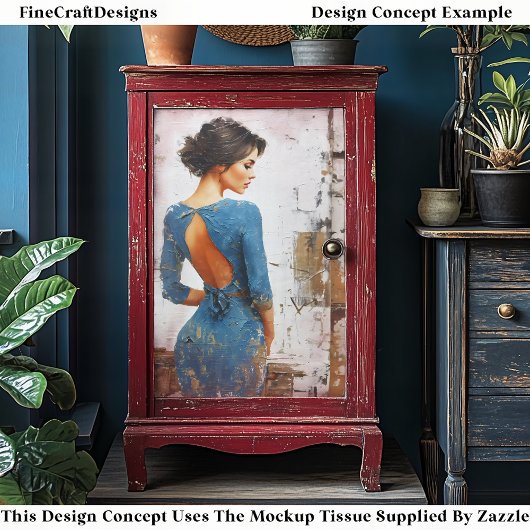 Textured Art, Elegant Lady in Blue EL4R Decoupage Tissuepapier