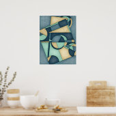 Textured Blauwgroen Goud Geometrische Abstracte Ku Poster (Keuken)