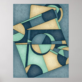 Textured Blauwgroen Goud Geometrische Abstracte Ku Poster