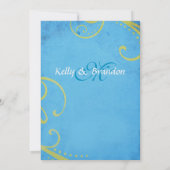 Textured Blue met Green Swirls Wedding Invitation Kaart (Achterkant)