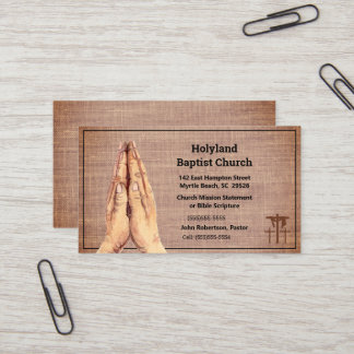 Textured Brown Praying Hands Three Cross Church Visitekaartje