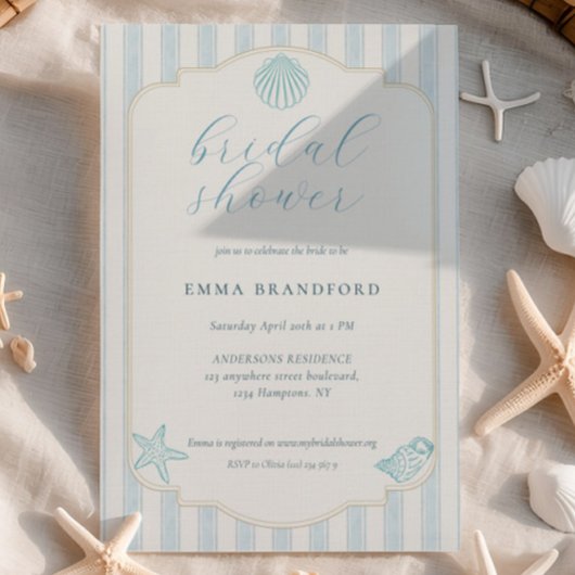 Textured Coastal Seashell Nautical Bridal Shower Kaart