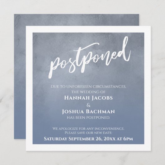 Textured Dusty Blue Ombre uitgestelde bruiloft Kaa Kaart (Voorkant / Achterkant)