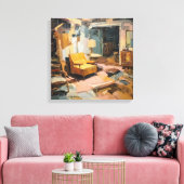 Textured Expressionist Retro Yellow Chair Interior Canvas Afdruk (Insitu (Woonkamer))