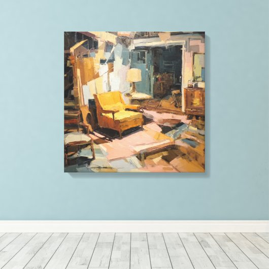Textured Expressionist Retro Yellow Chair Interior Canvas Afdruk (Insitu (Houten vloer))
