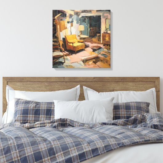 Textured Expressionist Retro Yellow Chair Interior Canvas Afdruk (Insitu (Slaapkamer))