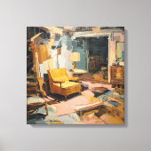 Textured Expressionist Retro Yellow Chair Interior Canvas Afdruk (Voorkant)